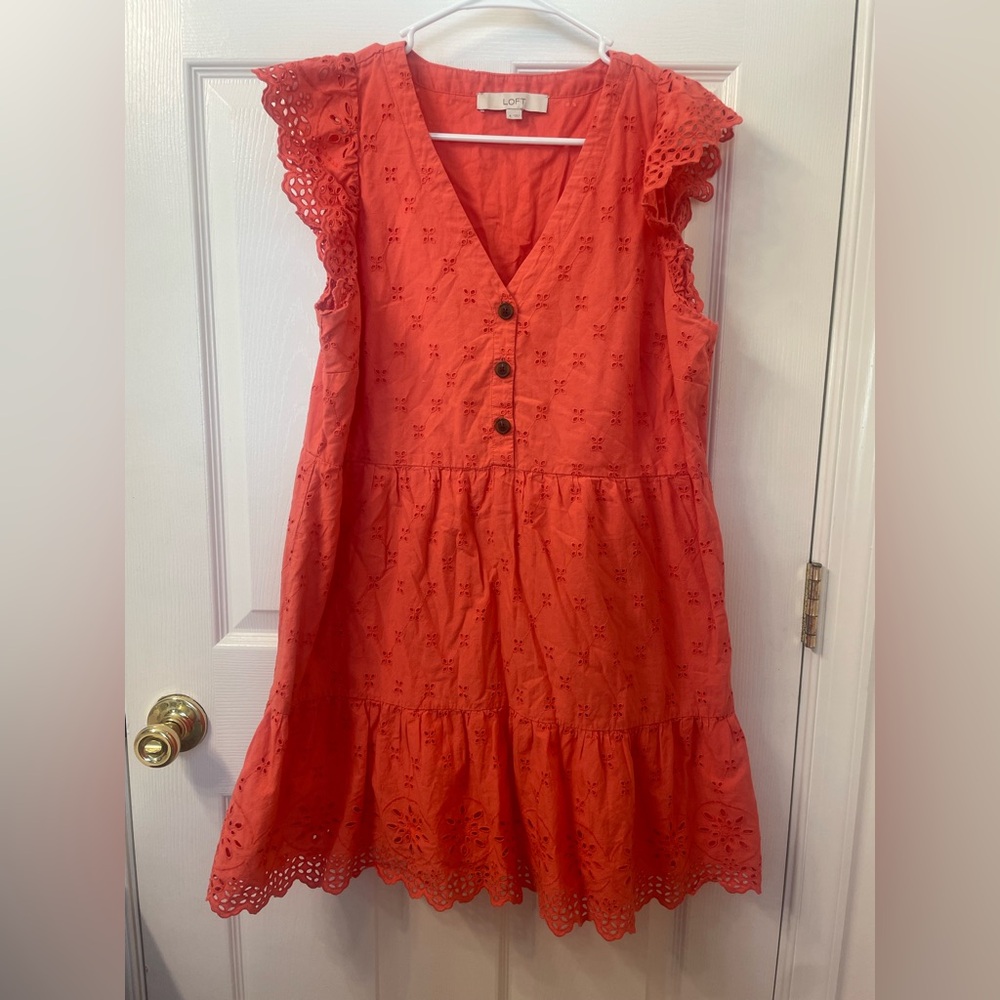 LOFT Women's Coral Eyelet Mini Dress